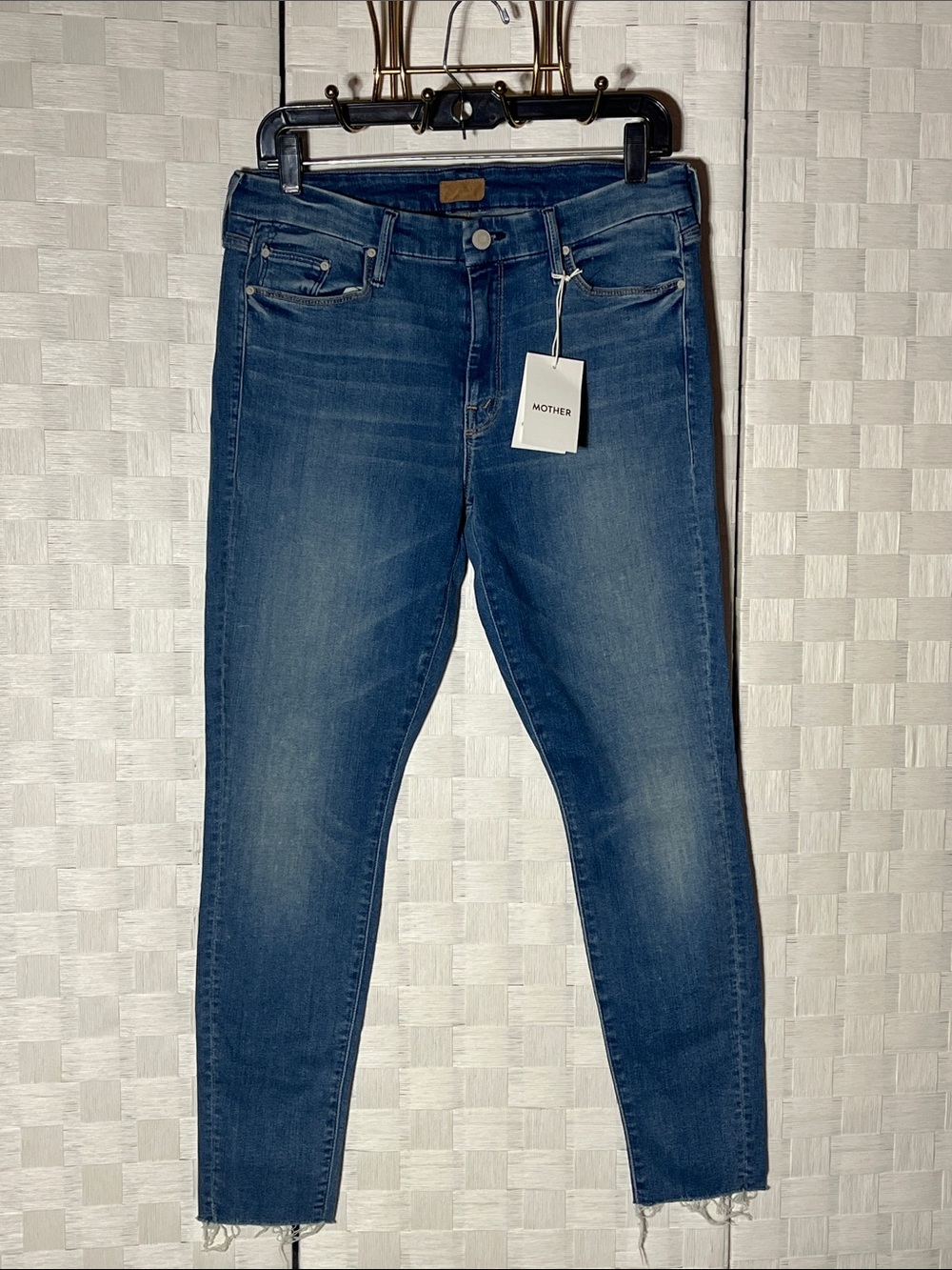 MOTHER Skinny Jeans Blue Birds of Paradise Looker Ankle fray Size 31